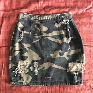 Distressed Camo Mini Skirt